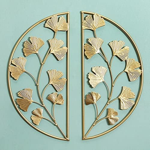 BOTAOYIYI 16 inch Set of 2 Gold Metal Wall Decor, Hanging Wall Decor, Home Ginkgo Accent Modern Art Leaf For Bedroom Bathroom Living Room