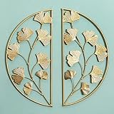 BOTAOYIYI 16 inch Set of 2 Gold Metal Wall Decor, Hanging Wall Decor, Home Ginkgo Accent Modern Art