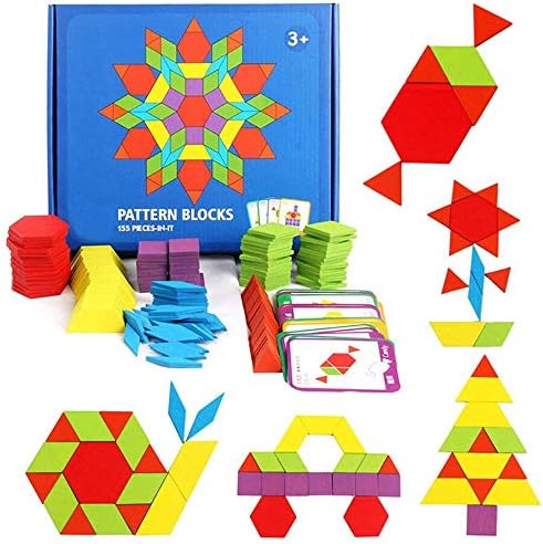 Hamkaw 180PCS Wooden Pattern Blocks Set 