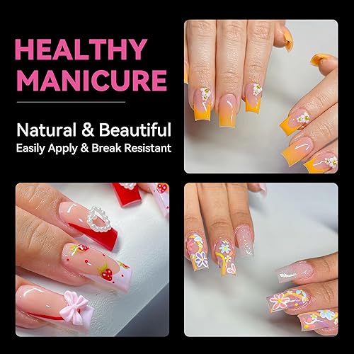 Image of UNA GELLA No C Curve Medium Square Nail Tips 216 Pcs Pre-file Half Cover Straight Square Gel Nail Tips Clear Fake Nails Tips Half Matte Long Lasting For Nail Extension Home DIY Salon 12 Sizes
