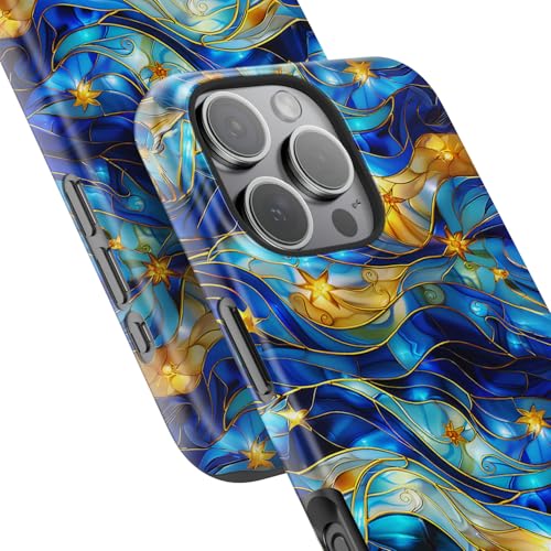 Image of Goodon for iPhone 16 Pro Max Case Cute - Wireless Charging Compatible - Dual-Layer Hard Shell + Silicone Cover - Protective Phone Case with Trendy Designs for Women - Abstract Bule Gold Water | Dual-Layer Hard Shell + Silicone, Slim Fit Protective Phone Cover with Wildflower Designs for Women Girls