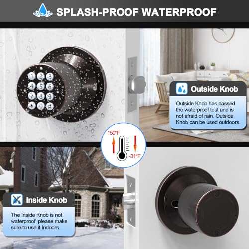 Keyless Entry Lock with Code, Digital Door Knob with Keypad for Bedroom Front Door Garage Home Apartment, Oil Rubbed Bronze 2pack by HIDALIFE - Image 5