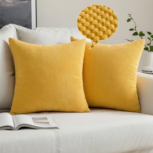 MIULEE Ozdobne poszewki na poduszki ze sztruksu miękkie granulki solidne dekoracyjne kwadratowe poszewki na poduszkę na sofę do sypialni czarna 40 cm x 40 cm 2 sztuki cytrynowa