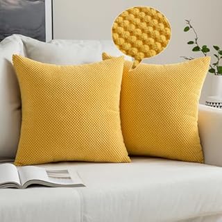 MIULEE Ozdobne poszewki na poduszki ze sztruksu miękkie granulki solidne dekoracyjne kwadratowe poszewki na poduszkę na sofę do sypialni czarna 40 cm x 40 cm 2 sztuki cytrynowa