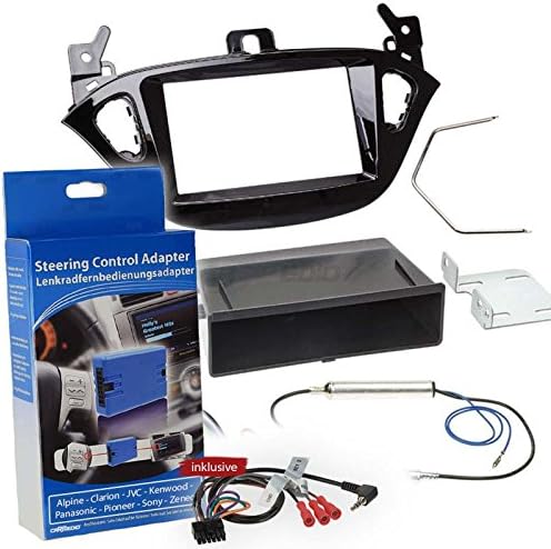 VAUXHALL CORSA E 14 Single DIN Car Radio Installation Kit with Steering Wheel Remote Control Adaptor (Alpine Clarion Kenwood Pioneer, Sony, Zenec), Connection cable for Aerial Adaptor Radio Frame High Gloss Black