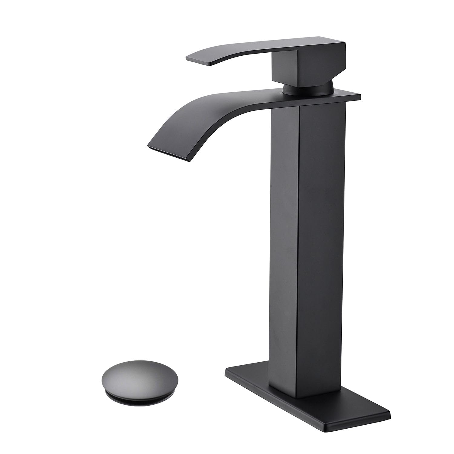 COSZWQDP Waterfall Spout Bathroom Sink Single Handle Faucet with Pop-Up Drain and Overflow Stainless Steel Easy Installation