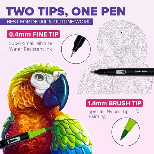Image of Corslet 12 Pcs Dual Tip Brush Pens Tip Set 12 Colors, Colouring Pens Art Markers for Kids and Adults, Colouring Book, Art Supplies Fineliner Tip Brush Marker for Drawing Sketching