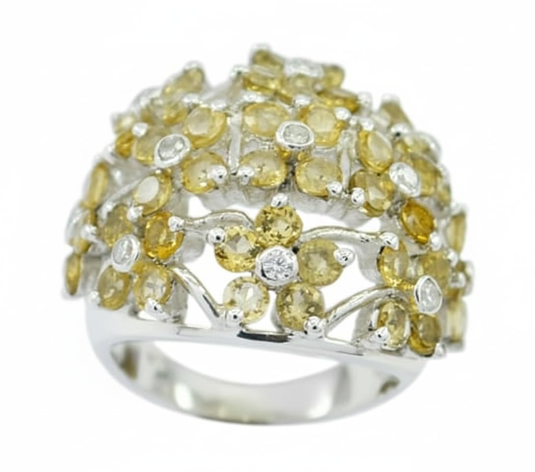 55Carat Plata de Ley 925 Redonda Yellow Citrina Natural