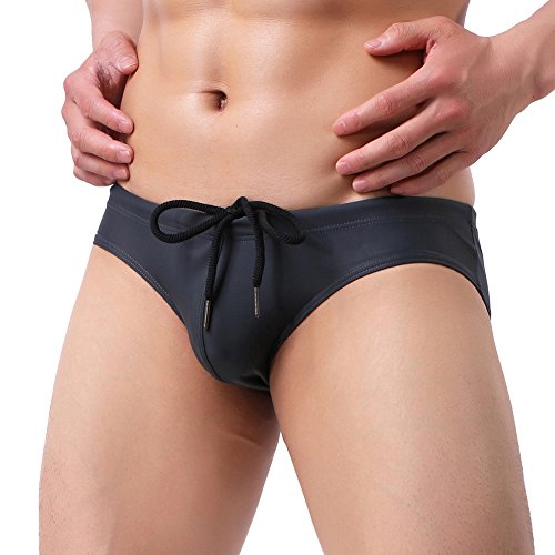Summer Code Mens Solid Swim Briefs Drawstring Bikini Sport Swimsuit Dark Green #TOP1