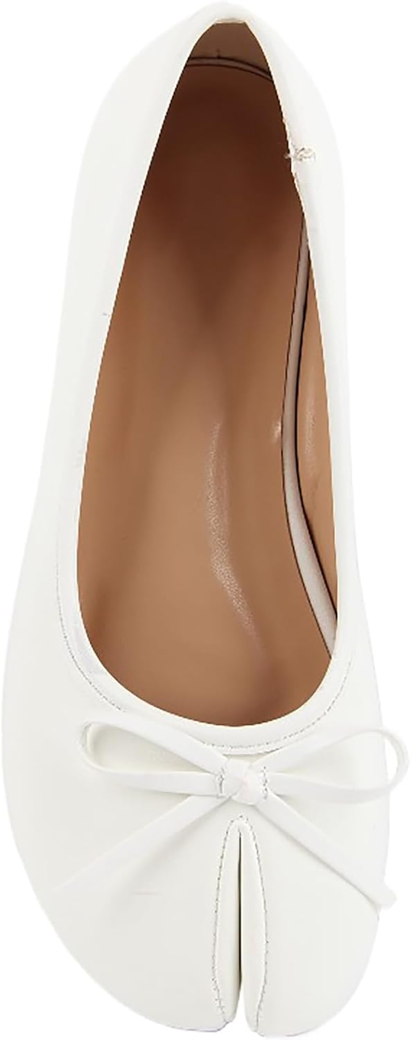 VERISSON Women's Tabi Shoes Flats Split Toe Janpanese Ballet Flats Cute Black Bowknot Ballerina Shoes