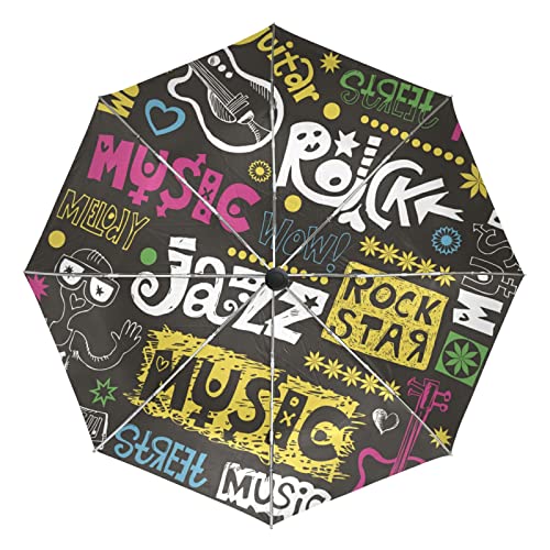 Parapluie automatique pour voyager plage femmes motif musique rock jazz pliant