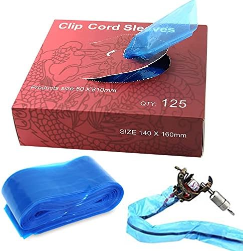 Yuelong 125pcs Tattoo Clip Cord Covers Sleeves Disposable Hygiene Tattoo Cord Sleeves Blue Plastic Bags for Tattoo Machine Gun Accessories Tattoo Supplies