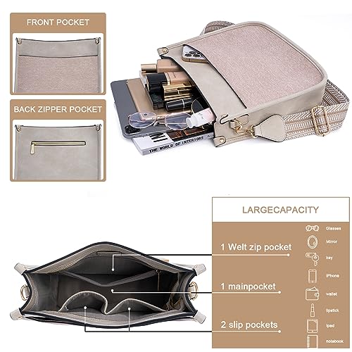 Image of HKCLUF Crossbody Bags for Women Trendy Vegan Leather Hobo Handbags With 2PCS Adjustable Guitar Strap Shoulder Bucket Bags