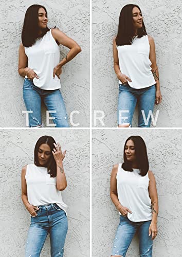 Tecrew Women's Summer Sleeveless Crew Neck Tank Tops Casual Basic T Shirts Blouse White #TOP5