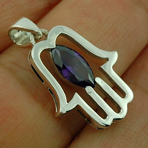 Hamsa pendentif argent 925 de prestige et cristal violet d'exception