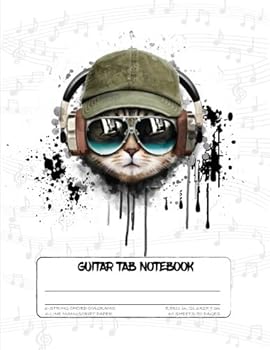 Guitar Tab Notebook: 6-String Guitar Chord and Tablature Staff Manuscript Paper for Musicians Teachers & Students: Large 8.5"x11" - 80 Pages - Cool Cat Headphones (White)