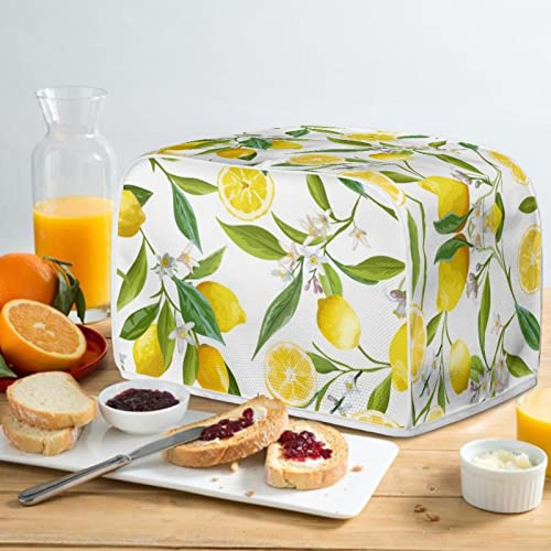 Salabomia Lemon Print Toaster Cover 2 Slice, Fruit Pattern Washable Durable Bread Maker Cover Toaster Protector, Dustproof Kitchen Appliance Accessories, Women Gift, White And Yellow #TOP4