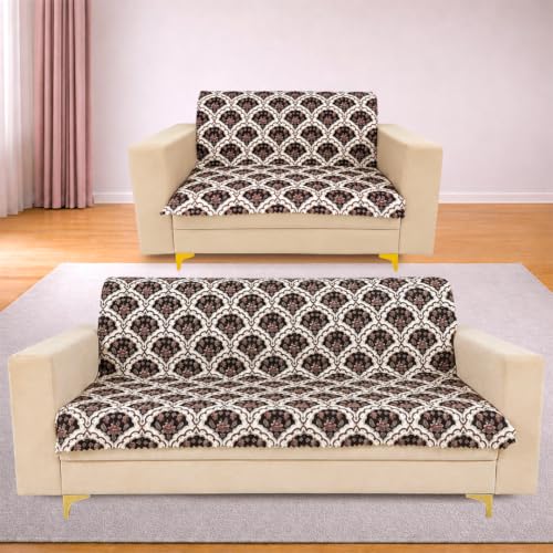 Image of Homerz Premium Printed Quilted Velvet Sofa Slip Cover Protector, Sofa Mat, Exact Size, Antislip Cover (Botanica, 5 (3+2) Seater, Full)