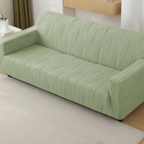 Image of HOKIPO 4 Seater Sofa Cover - 200 GSM Premium Jacquard Stretchable Fully Covered Slipcover,' Nestiva Series' Pastel Green (NEW2-AR-5310-GRN)
