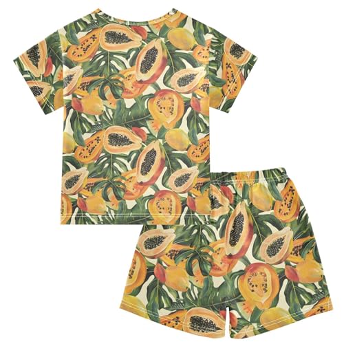 ALAZA Tropical Palm Leaves Papaya Pajamas Short Sleeve 2 Piece Sleepwear Top and Bottom Pajama Set Unisex2