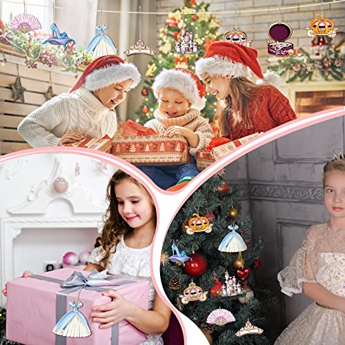 Bbto 32 Pcs Princess Christmas Ornaments Py Wood Hanging Decorations Pumpkin Carriage Castle Dress Wooden Cutouts Decor For Boy Girl Baby Shower (Elegant Style) #TOP4