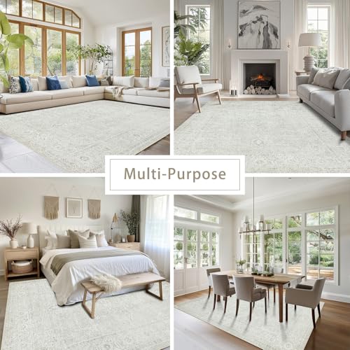 Washable Rugs 6x9 Area Rugs for Living Room,Bedroom,Large Carpets,Ultra Soft Faux Wool Retro Dining Room Rug,Non Slip&Non-Shedding Low Pile Vintage Rugs for Home Office,Concrete Grey