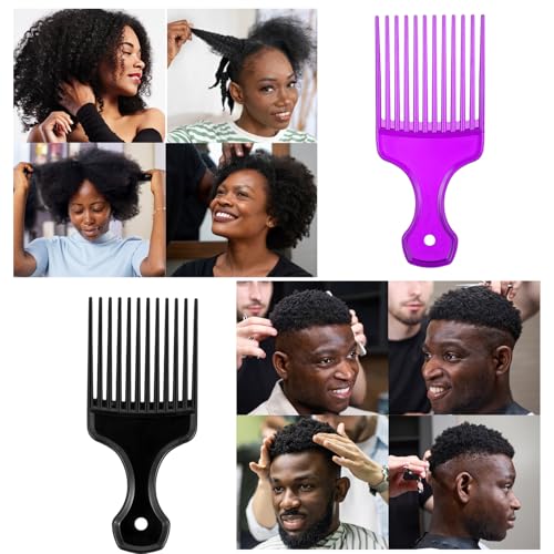 Peine Afro Pick de Plástico 2 Piezas Negro y Púrpura miniatura 5