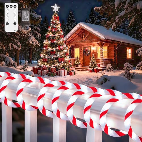 HELESIN 164FT 1000LED Candy Canes Rope Lights with 8 Lighting Modes Candy Cane Christmas Lights Waterproof Christmas Lights Decoration for Party Garden Yard Halloween Holiday Tree Decoration