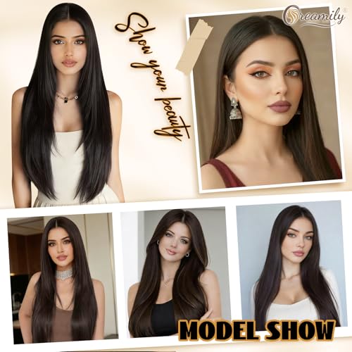 Image of Creamily 13x3 HD Synthetic Lace Front Wig,Pre Plucked Glueless Straight Wigs Natural,Heat Resistant Brown Wig Soft Lightweight Synthetic Hair for Protective Styling Daily Wear