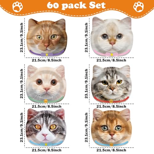 CHUNNIN 60 Pcs Cat Party Plates Cat Shaped Dinner Plates for Cute Kitten Birthday Party Supplies Kitty Disposable Dinnerware Plates for Cat Theme Birthday Baby Shower Party Favors Decorations