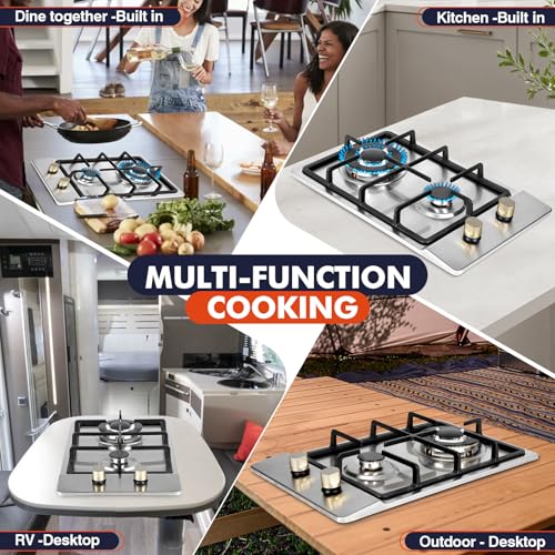 Image of Llamaviva Gas Stove 12 Inch, Propane Cooktop 2 Burner, Portable Gas Cooktop Stainless Steel, Dual Fuel LPG /NG Convertible with Thermocouple Safety Protection