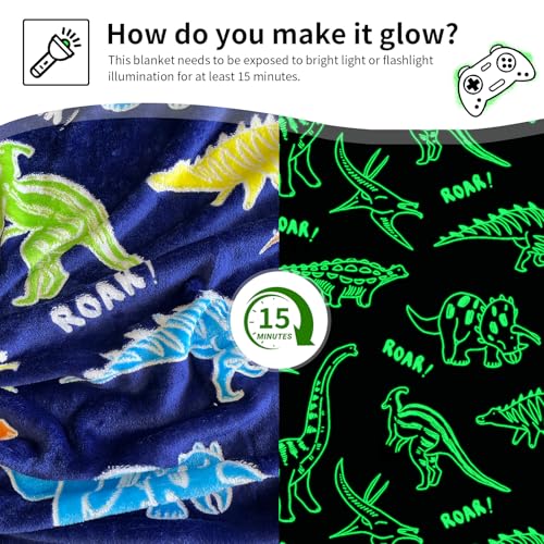 Image of TEHALK Dinosaur Glow in The Dark Blanket for Boys /Girls /Toddler /Baby, Dinosaur Toys for Boy Age 3-12, Cute Funny Kids Throw Blanket for Birthday /Gifts 50 inchx 60 inch