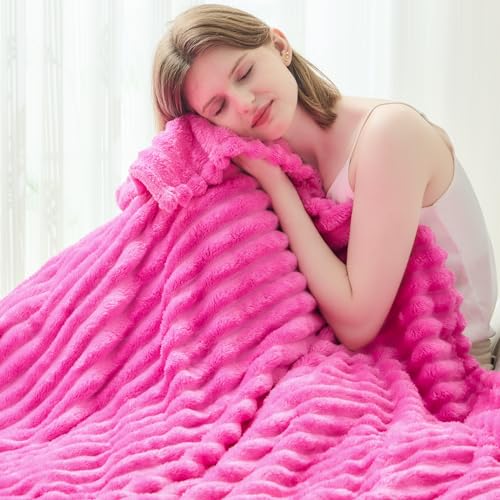 NEWCOSPLAY Fleece Ribbed Cozy Queen Blanket for Couch, Hot Pink, 90"x90" by NEWCOSPLAY - Used condition - Image 7
