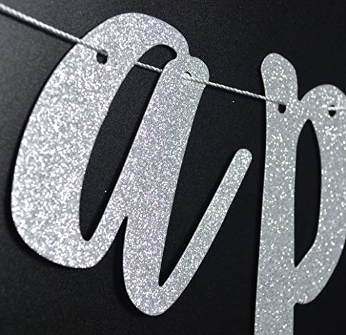 Image of Happily Ever After Silver Glitter Bunting Banner, Engagement, Bridal Shower, Wedding Party Photo Booth Props Signs,Pre-Strung Cursive Bunting