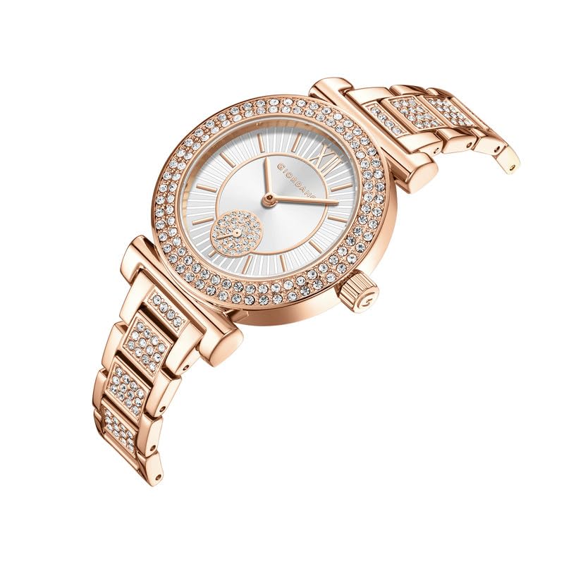 Image of Giordano Luxury Analog Watch for Women - Elegant Crystal Design with sub dial and Diamond Studed statinless Steel Strap