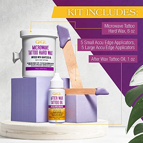 Image of Gigi Microwave Tattoo Hard Wax Kit - Hair Removal Wax for Sensitive Skin & Tattoos, Includes After Wax Oil & Applicators, 1 Pack