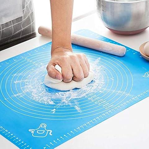 AUconer Medium Large 65x45cm Silicon Baking Rolling Mat Non-Stick Non-Slip Dough kneading mat with Measurement for Oven/Tray Liner, Fondant Placement Baking mat (Blue, 65x45cm 25.5x17.7inch) Cover
