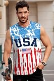Mainfini Man 4th of July Patriotic Shirt Print Stripes and Stars Tank Tee Fashion American USA Flag Tank Shirt S