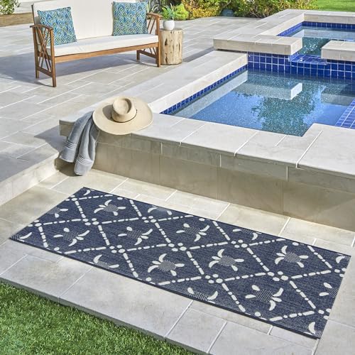 Gertmenian Indoor/Outdoor Kona Coast by Reyn Spooner Runner Rug - 2x6 Runner, Stain & UV Resistant, Ideal for Deck, Patio, Poolside Rooms - Turtle Geometric, Navy Blue, 46662