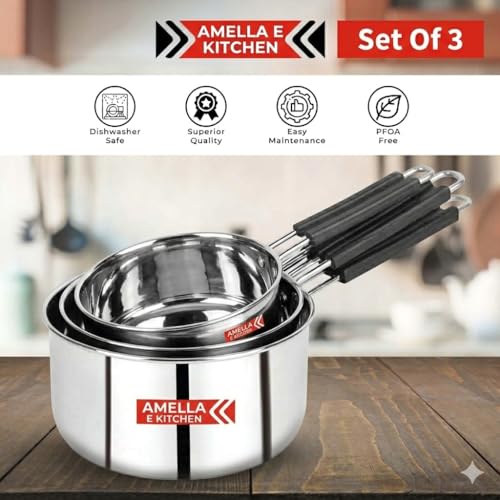 Image of Induction cookware of Stainless Steel pan for Milk Boiling Pot, Tea Pot | Induction Utensils Cooking Pans, Tea Maker, Milk Cooker of 2 Litre,1.5 Litre, 1 Litre