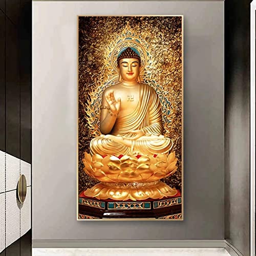Cuadro de Buda dorado en lienzo de 50x100cm vertical sin marco para decoracion 2