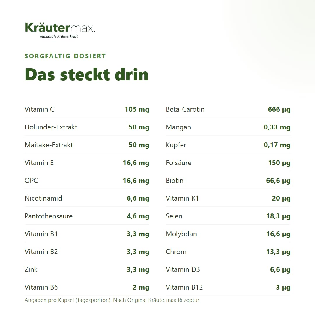 Kräutermax Immunsystem Kapseln, Immun Boost mit pflanzlichen Vitalstoffen, Vitamine, Mineralstoffe und Spurenelemente | 1 x 90 Stück