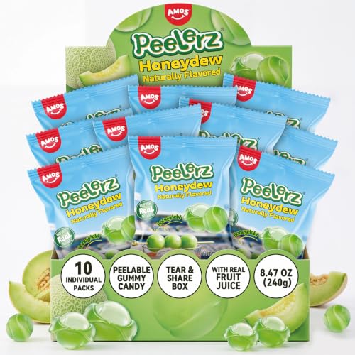 Amos 240g Peelers Peelable Melon Tennis Gummy Candy, Natural Honeydew Melon Flavor Chewy Gummies, Easy Tear Color Box Fruit Soft Candy for Kids Adults Party Snacks