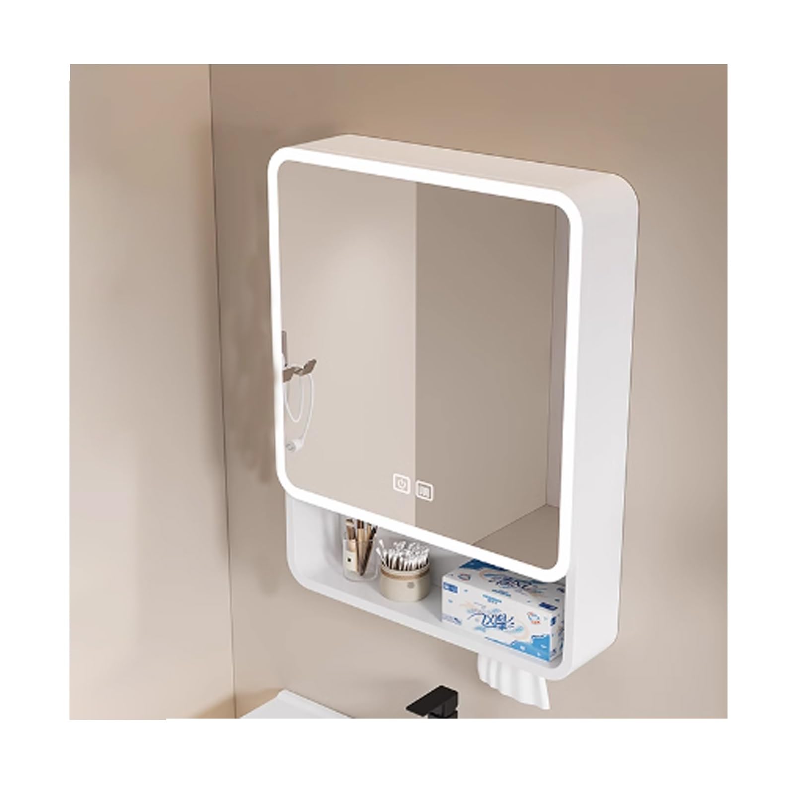 FLYIODFCXV bathroom mirror cabinet, With 2 Mirrored Doors，Rounded Corners, Efficient Demisting, Large Storage Capacity(White,50cm/19.6in)