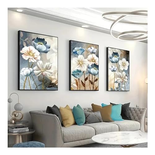 Affiches florales de lotus triptyque mural bleu indigo 50x70cm pour salon moderne et bureau