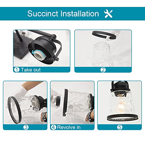 Lucidce Black Vanity Lights 4-Light Farmhouse Bathroom Lighting Fixtures Rustic Wall Sconces With Hammered Glass Shades, Industrial Vintage Wall Mount Lamps Over Mirror #TOP7