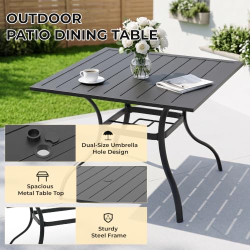 Image of Anmutig 5 Piece Patio Dining Set, Outdoor Stackable Chairs and 35 inch Square Metal Patio Table with 1.57 inch Umbrella Hole for Garden Backyard Deck, Red