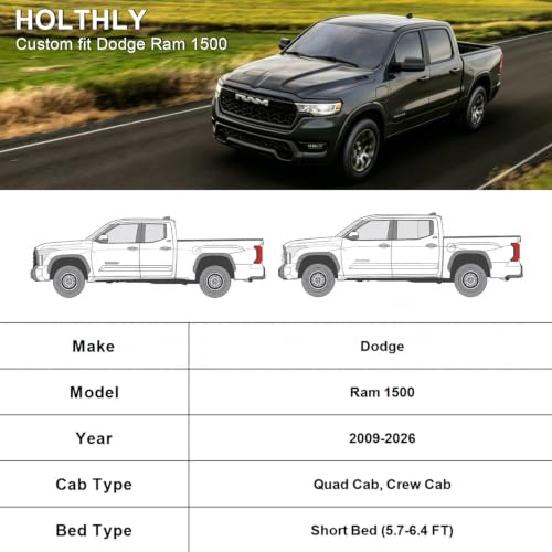 Image of 10 Layers Truck Cover Waterproof All Weather Custom Fit Dodge Ram 1500(2009-2026) Crew /Quad Cab Short Bed, Outdoor Full Exterior Pickup Car Cover Sun Rain Snow Ice Protection. Sliver