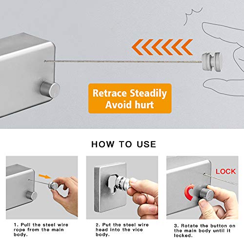 Image of BESy Retractable Clothesline ABS case+Aluminum Dryer with Adjustable Stainless Steel Double Rope String Hotel Style Heavy Duty,Wall Mounted Method, 13.8 Feets,Silver