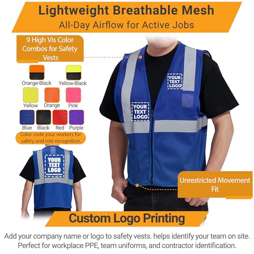 Image of AYKRM 2 Pocket Mesh High Visibility Reflective Safety Vest for men & Women ANSI /ISEA 107 Standards
